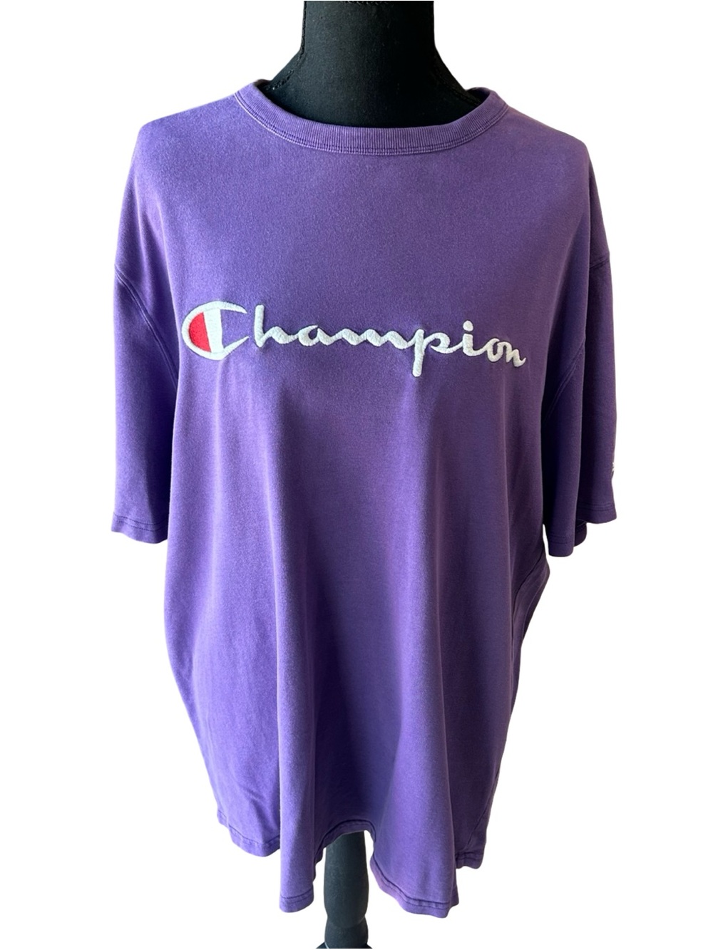 Vintage Champion Purple Embroidered Script Logo Tee | XL